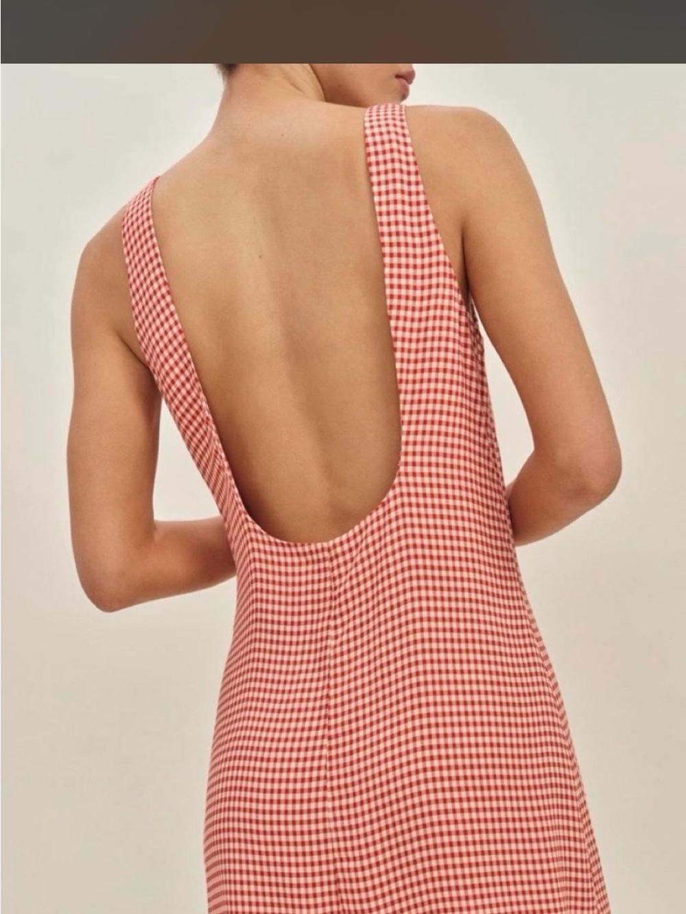 Reformation Red Gingham Scoop-Back Mini Dress